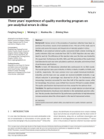 Three Years' Experience of Quality Monitoring Program On Pre-Analytical Errors in China