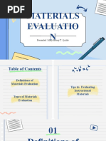 Materials Evaluatio N: Presented: Mary Honey T. Quilab