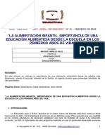 La Alimentación Infantil. Importancia de Una Educación Alimenticia Desde La Escuela en Los Primeros Años de Vida