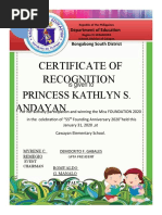 Certificate of Recognition: Princess Kathlyn S. Andayan