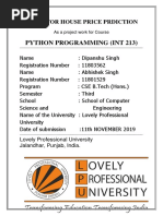 Python Programming (Int 213) : Report For House Price Prdiction