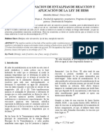 Determinacion de Entalpias de Reaccion y Aplicacion de La Ley de Hess