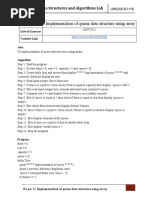 Implementation of Queue Data Structure Using Array: 20CS2013 L-Data Structures and Algorithms Lab