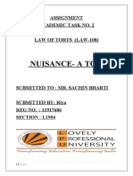 Nuisance-A Tort: Assignment Academic Task No. 2 Law of Torts (Law-108)