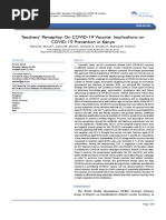 Teachers Perception On Covid 19 Vaccine Implications On Covid 19 Prevention in Kenya