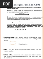 Terminologies U S e D I N CPM: Activity: An Activity Carries The Arrow Symbol - This Represent A Task