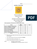 Maths 2018 Entrance Exam