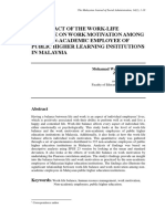 The Impact of The Work-Life Balance On Work Motivation Among The Non-Academic Employee of Public Higher Learning Institutions in Malaysia