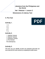 21st Century Literature From The Philippines and The World Quarter 1 Module 1: Lesson 2 Dimensions of Literary Text II. Pre-Test Activity 1