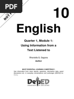 English: Quarter 1, Module 1: Using Information From A Text Listened To