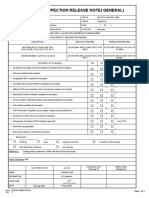 Inspection Release Note (General) : Verification of Completion Yes No N/A Comments