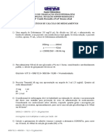 Exercícios de Cálculo de Medicamento 2021