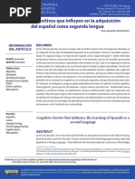 Factores Cognitivos Que Influyen en La Adquisición Del Español Como Segunda Lengua