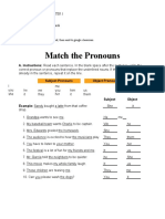 Match The Pronouns: A. Instructions: Read Each Sentence. in The Blank Space After The Sentence, Write The