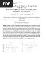 Thermal Analysis of Parabolic Trough Solar Collector and Assessment of Steam Power Potential at Two Locations in Cameroon