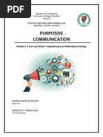 Purposive Communication: Module 3: Local and Global Communication in Multicultural Settings