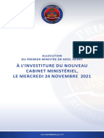 Allocution Du Premier Ministre DR Ariel Henry À L'investiture Du Nouveau Cabinet Ministériel, Le Mercredi 24 Novembre 2021