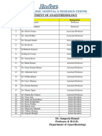 Department of Anaesthesiology: Medical College, Hospital & Research Centre