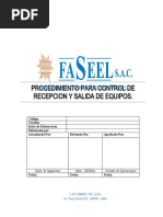 Procedimiento para Control de Recepcion y Salida de Equipos