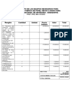 Presupuesto de Los Equipos Necesarios para Instalar Una Fabrica de Papel Hecho A Mano para El Centro Nacional de Artesania