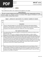 Spic AOA: Table F - Articles of Association of Acompany Limited by Shares