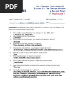 Worksheet 1: Lesson 2.1: The Concept of Atom in Ancient Times