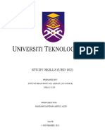 Study Skills (Ued 102) : Prepared By: Siti Fatimah Binti Ali Akbar (2021458658) MBA 1111B