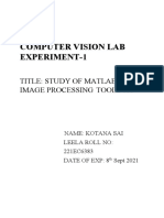 Computer Vision Lab Experiment-1: Title: Study of Matlab Image Processing Toolbox