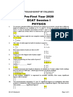 Pre-First Year 2020 ECAT Session I Physics: Punjab Group of Colleges