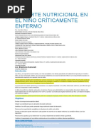 Soporte Nutricional en El Niño Críticamente Enfermo