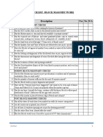 Checklist-Block Masonry Work: Pre Block Masonary Checks