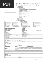 Cover Sheet: VDA Initial Sample Inspection Report