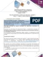 Guia de Actividades y Rúbrica de Evaluación - Unidad 1 - Tarea 1 Lógica y Cálculo Proposicional