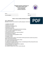 Subject: The Life, Works, Writings of Jose Rizal Test I-Identification Directions: Write The Correct Answer in A Yellow Pad Paper. Avoid Erasures