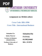 Assignment On: British Culture: Corse Code: BBA 0306 Corse Title: International Business