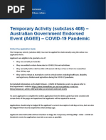 Temporary Activity (Subclass 408) - Australian Government Endorsed Event (AGEE) - COVID-19 Pandemic