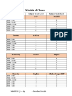 Schedule of Classes: Day/ Time Subject/ Grade Level Subject/ Grade Level Monday ESP Mapeh