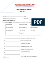 First Periodical Exam in English 3: Subject and Predicate I. Choose A Subject From The Box To Complete Each Sentence