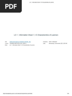 LO 1 - Information Sheet 1.1-5 Characteristics of Learners