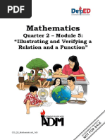 Mathematics: Quarter 2 - Module 5: "Illustrating and Verifying A Relation and A Function"