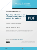 Rodríguez, Laura Graciela (2015) Iglesia y Educación en La Argentina Durante La Segunda Mitad Del Siglo Xx. Cadernos de História Da Educaçao