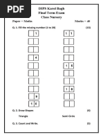 DIPS Karol Bagh Final Term Exam Class Nursery: Paper Maths Marks 40