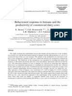 Behavioural Response To Humans and The Productivity of Commercial Dairy Cows