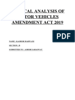 Critical Analysis of Motor Vehicles Amendment Act 2019