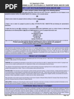 Statement Regarding A Lost or Stolen U.S. Passport Book And/Or Card