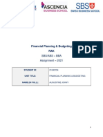 Financial Planning & Budgeting RAK: Sbs/Abs - Bba Assignment - 2021