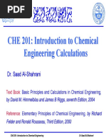 CHE 201: Introduction To Chemical Engineering Calculations