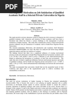 The Impact of Motivation On Job Satisfaction of Qualified Academic Staff in A Selected Private Universities in Nigeria