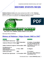 PAKISTAN HISTORY EVENTS MCQs 1857-1947