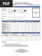 Application Form For Employment IDSRS Project, National Institute of Health, Islamabad